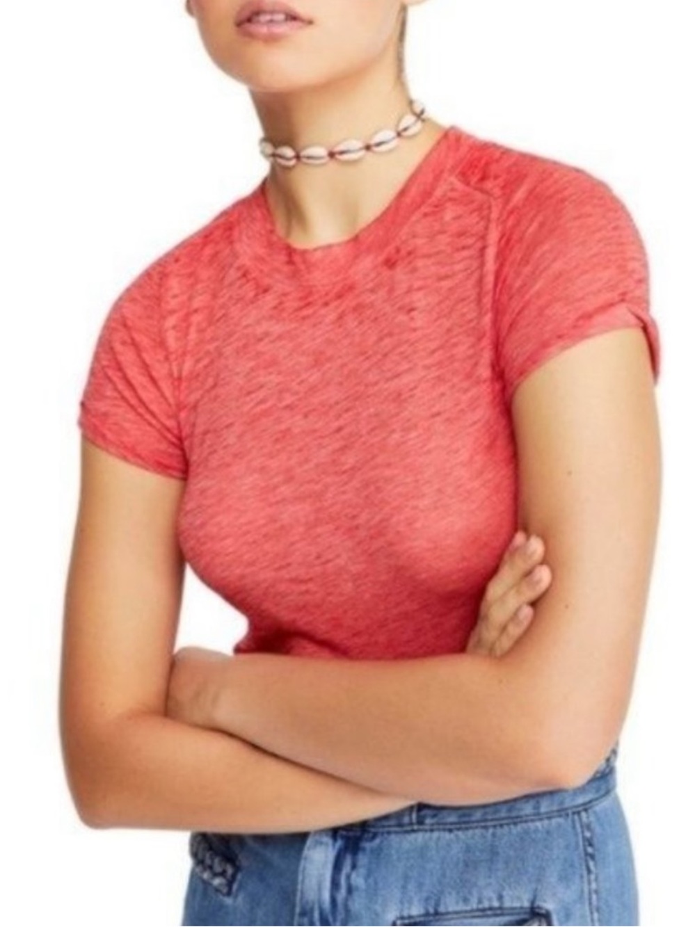 We The Free by Free People sheer heather coral capped sleeve t-shirt